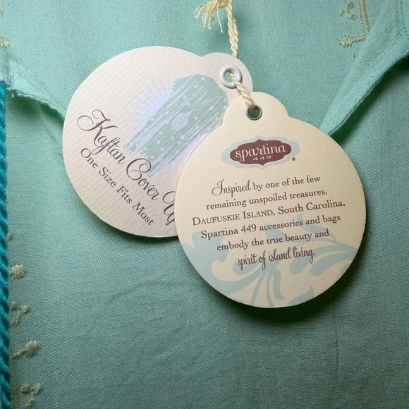 Spartina 449 Aqua Kaftan Cover Up Embroidered Tassel Boho Beach OS NWT Colorful - Picture 9 of 11